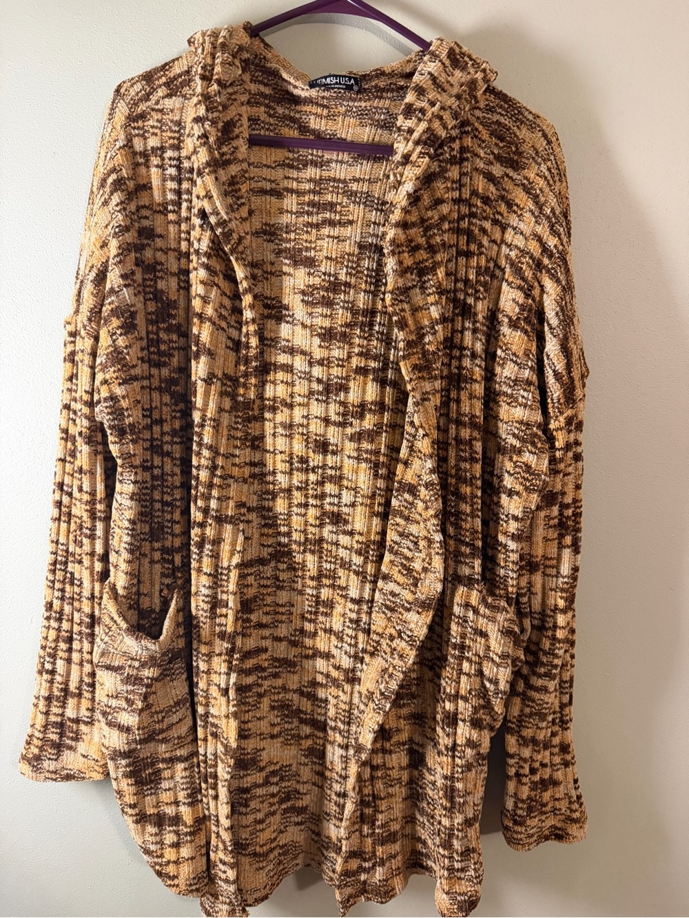 HEIMISH USA Brown & Tan Patterned Open-Front Hooded Cardigan